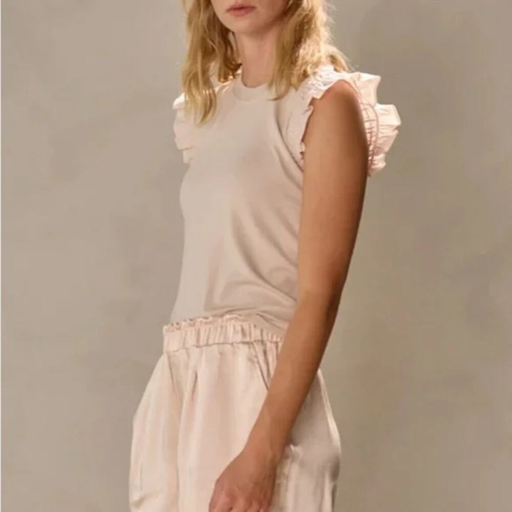 Melissa Nepton Juna Top Womens Small Pink Ruffle Sleeve Ribbed Tank Blouse